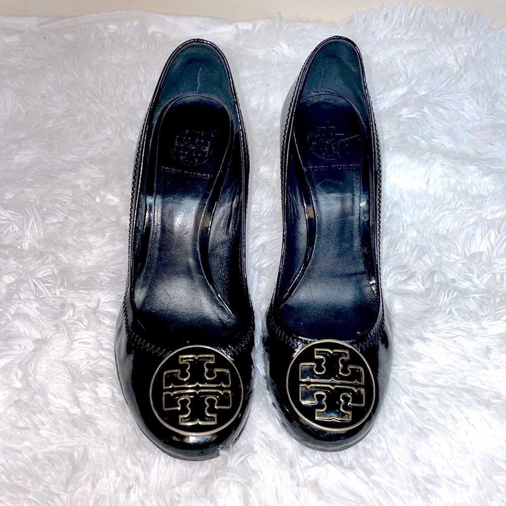Tory Burch Black Heels with Gold Logo